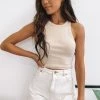 Beginning Boutique Naomi Ribbed Tank Beige Tops