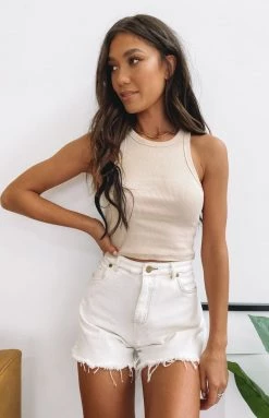 Beginning Boutique Naomi Ribbed Tank Beige Tops