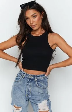 Beginning Boutique Naomi Ribbed Tank Black