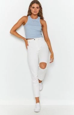 Beginning Boutique Naomi Ribbed Tank Blue Tops