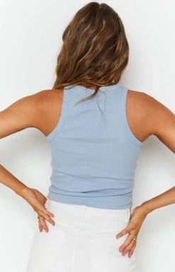 Beginning Boutique Naomi Ribbed Tank Blue Tops