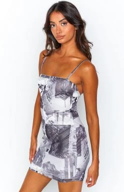 BB Exclusive Natalia Mono Print Mini Dress