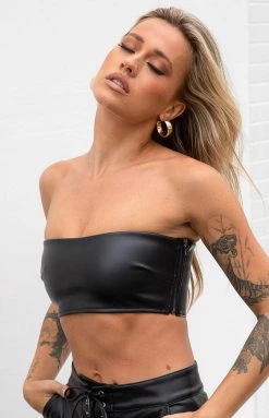 BB Exclusive Tops Nation Black PU Strapless Crop Top