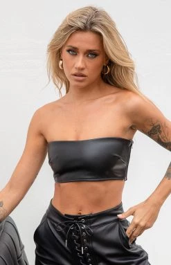 BB Exclusive Tops Nation Black PU Strapless Crop Top
