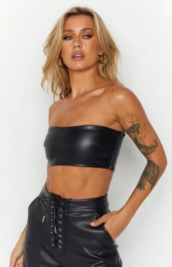 BB Exclusive Tops Nation Black PU Strapless Crop Top