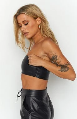 BB Exclusive Tops Nation Black PU Strapless Crop Top