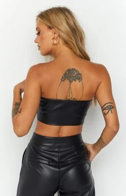 BB Exclusive Tops Nation Black PU Strapless Crop Top