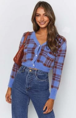 Beginning Boutique Hannah Checked Cardigan Blue Tops