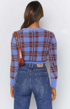 Beginning Boutique Hannah Checked Cardigan Blue Tops