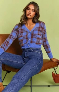 Beginning Boutique Hannah Checked Cardigan Blue Tops