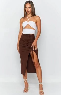 BB Exclusive Negroni Midi Skirt Brown Bottoms