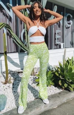 Beginning Boutique Neon Lights Flared Pants Green