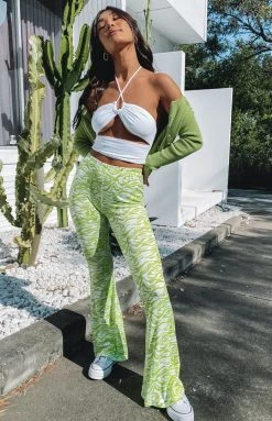 Beginning Boutique Neon Lights Flared Pants Green
