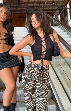 BB Exclusive Nicola Black Lace Up Mesh Top