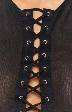 BB Exclusive Nicola Black Lace Up Mesh Top