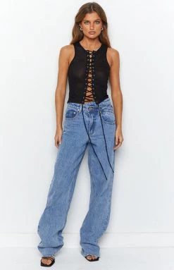 BB Exclusive Nicola Black Lace Up Mesh Top