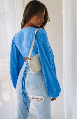 Beginning Boutique Tops Nikki Tie Up Top Blue