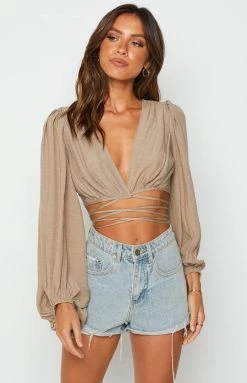 Beginning Boutique Tops Nikki Tie Up Top Brown