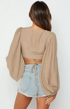 Beginning Boutique Tops Nikki Tie Up Top Brown