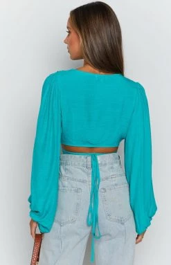 Beginning Boutique Nikki Tie Up Top Teal Tops