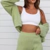 Beginning Boutique Nivara Green Knitted Shorts Bottoms