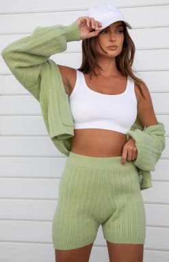 Beginning Boutique Nivara Green Knitted Shorts Bottoms