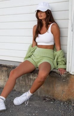 Beginning Boutique Nivara Green Knitted Shorts Bottoms