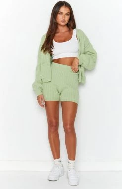 Beginning Boutique Nivara Green Knitted Shorts Bottoms