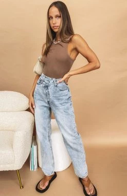 Beginning Boutique No Guidance Ribbed Bodysuit Mocha Tops