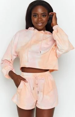 Beginning Boutique Outerwear No Halo Raw Hoodie Pink Tie Dye