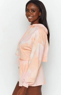 Beginning Boutique Outerwear No Halo Raw Hoodie Pink Tie Dye