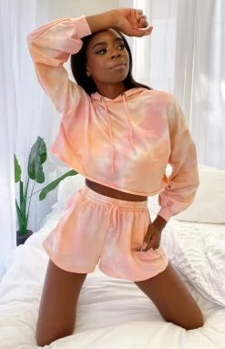 Beginning Boutique Outerwear No Halo Raw Hoodie Pink Tie Dye