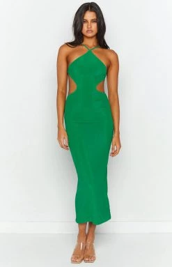 BB Exclusive Nyla Green Cut Out Halter Midi Dress Dresses