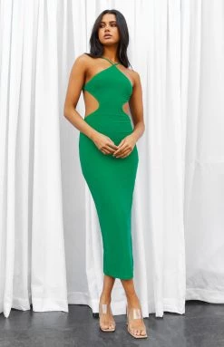 BB Exclusive Nyla Green Cut Out Halter Midi Dress Dresses