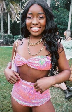 BB Exclusive Nyra Pink Sequin Bottoms New