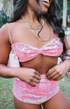 BB Exclusive New Nyra Pink Sequin Strapless Bralette Top