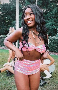 BB Exclusive New Nyra Pink Sequin Strapless Bralette Top 11 BB Exclusive New Nyra Pink Sequin Strapless Bralette Top