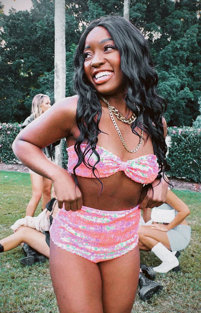 BB Exclusive New Nyra Pink Sequin Strapless Bralette Top 3 BB Exclusive New Nyra Pink Sequin Strapless Bralette Top