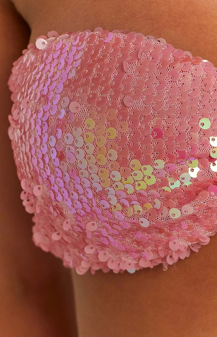 BB Exclusive New Nyra Pink Sequin Strapless Bralette Top 8 BB Exclusive New Nyra Pink Sequin Strapless Bralette Top
