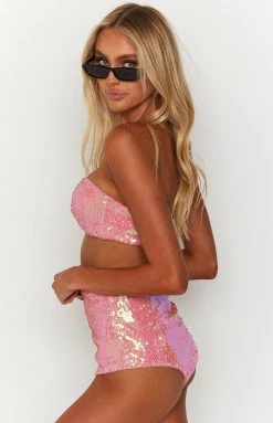 BB Exclusive New Nyra Pink Sequin Strapless Bralette Top 15 BB Exclusive New Nyra Pink Sequin Strapless Bralette Top