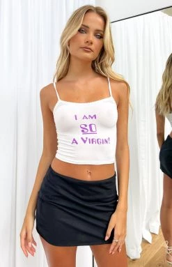 Tops OMIGHTY I Am So A Virgin Cami White