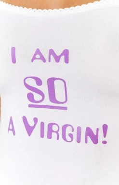 Tops OMIGHTY I Am So A Virgin Cami White
