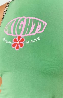 Tops OMIGHTY I'm Okay I'm Alive Baby Tank Green