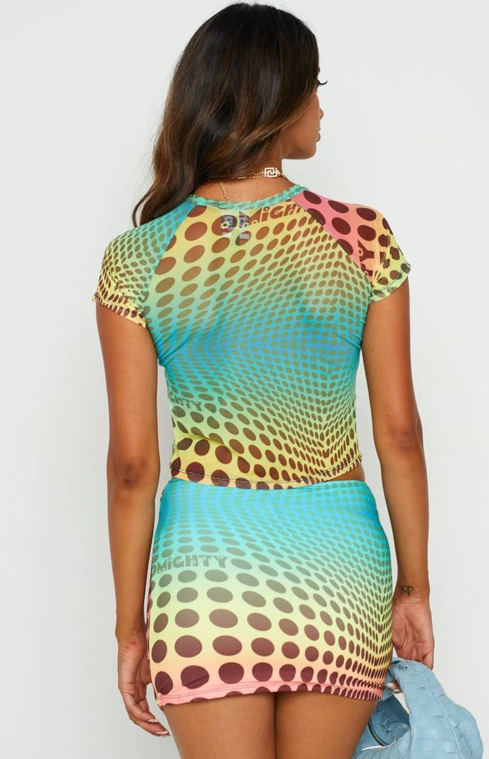 Tops OMIGHTY Illusion Mesh Baby Tee Disko Multi 6 Tops OMIGHTY Illusion Mesh Baby Tee Disko Multi