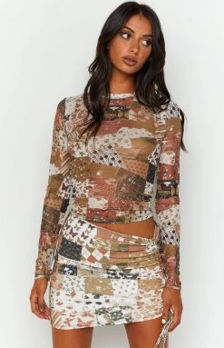 OMIGHTY Patchwork Mesh Top In Mocha