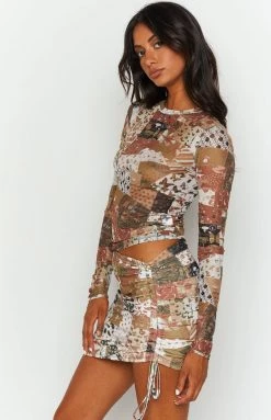 OMIGHTY Patchwork Mesh Top In Mocha