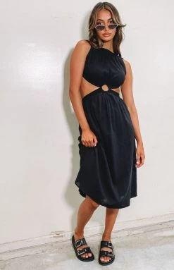 Beginning Boutique Odessa Backless Midi Dress Black Dresses