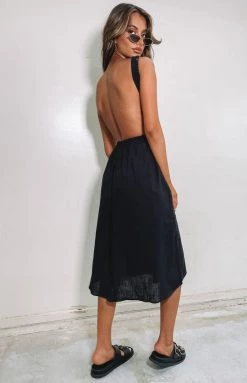 Beginning Boutique Odessa Backless Midi Dress Black Dresses