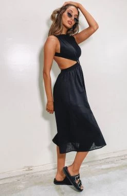 Beginning Boutique Odessa Backless Midi Dress Black Dresses