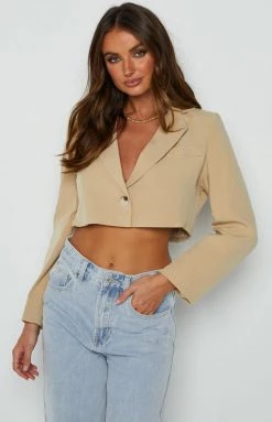 Beginning Boutique Olah Beige Crop Blazer